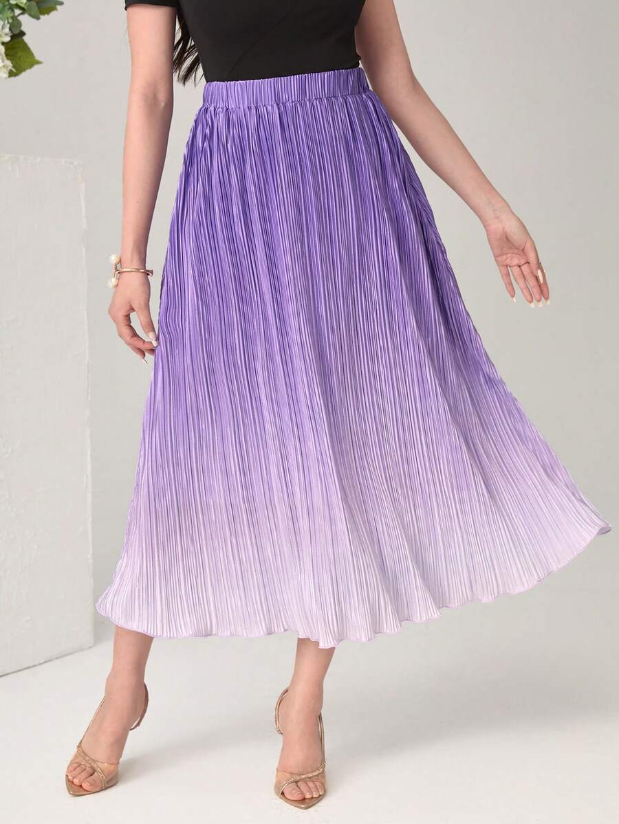 Modelyn 漸層百褶半身裙不附腰帶 - 紫羅蘭色 - 查看 1