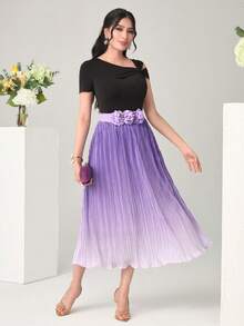 Modelyn 漸層百褶半身裙不附腰帶 - 紫羅蘭色 - 查看 3