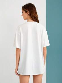 LOONEY TUNES X SHEIN Cartoon TweetyBird Graphic Drop Shoulder Oversized White Tee, Summer - White - View 2