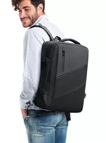 15.6inch Large Capacity Carry On Backpack, Expandable Airline Approved Weekender,Laptop Backpack With USB Charging Port, Waterproof Black, Gift For Father,Backpack For Travel, College, School,Hiking - Black - View 3