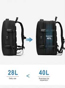 15.6inch Large Capacity Carry On Backpack, Expandable Airline Approved Weekender,Laptop Backpack With USB Charging Port, Waterproof Black, Gift For Father,Backpack For Travel, College, School,Hiking - Black - View 4