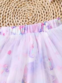 SHEIN 嬰兒獨角獸印花網紗覆蓋半身裙 - 彩色 - 查看 3