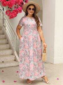 Nemidor 大码波西米亚风花卉印花隐形口袋连衣裙，适合夏季 - 淺粉色 - 查看 1