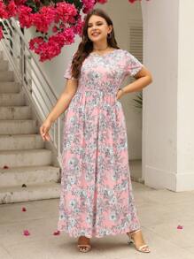 Nemidor 大码波西米亚风花卉印花隐形口袋连衣裙，适合夏季 - 淺粉色 - 查看 4