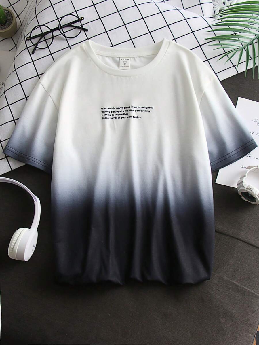 SHEIN Tops con trai Ombre Slogan Giải trí - Nhiều màu - Xem 1