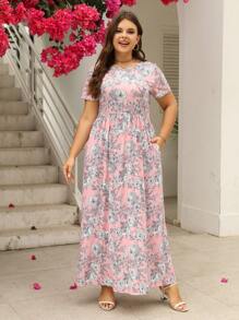 Nemidor 大码波西米亚风花卉印花隐形口袋连衣裙，适合夏季 - 淺粉色 - 查看 7