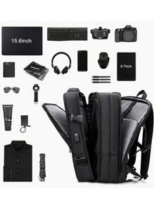 15.6inch Large Capacity Carry On Backpack, Expandable Airline Approved Weekender,Laptop Backpack With USB Charging Port, Waterproof Black, Gift For Father,Backpack For Travel, College, School,Hiking - Black - View 9