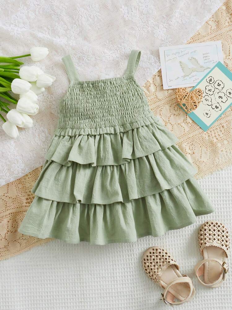 SHEIN Baby Layered Hem Cami Dress - Mint Green - View 1