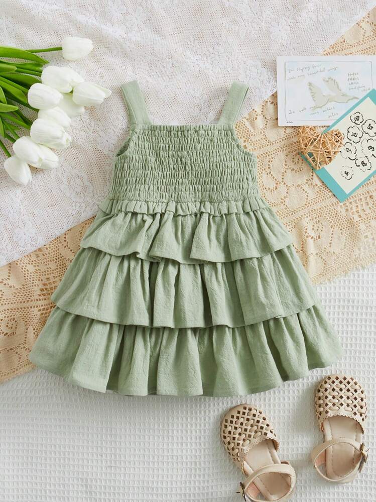 SHEIN Baby Layered Hem Cami Dress - Mint Green - View 2