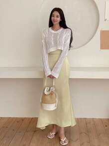 DAZY Solid High Waist Mermaid Hem Satin Skirt