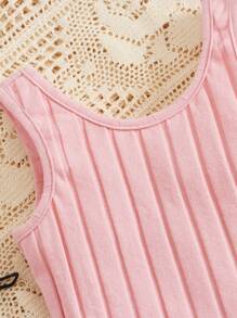 SHEIN Đứa bé gái 2 Miếng Đồ đan Ribbed Áo Tank Romper - Nhiều màu - Xem 3