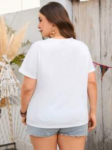 SHEIN LUNE 大碼捕夢網印花T恤 - 白色 - 查看 2