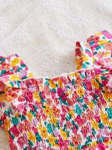 SHEIN Baby Girl Floral Print Ruffle Trim Flare Leg Jumpsuit - Multicolor - View 4