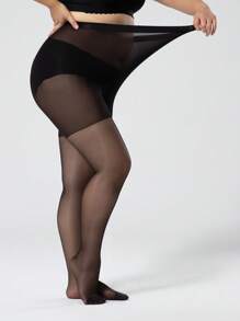1pair Women 15D Fashion Solid Sheer Tights For Daily Life - Black - View 2