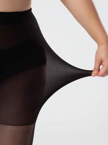 1pair Women 15D Fashion Solid Sheer Tights For Daily Life - Black - View 3