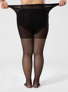 1pair Women 15D Fashion Solid Sheer Tights For Daily Life - Black - View 5