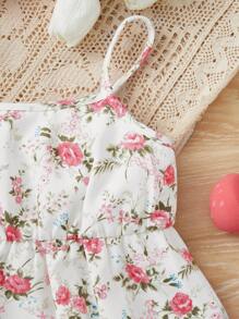 SHEIN Bộ đồ Em bé Xù Nút phía trước Hoa - Nhiều màu - Xem 4