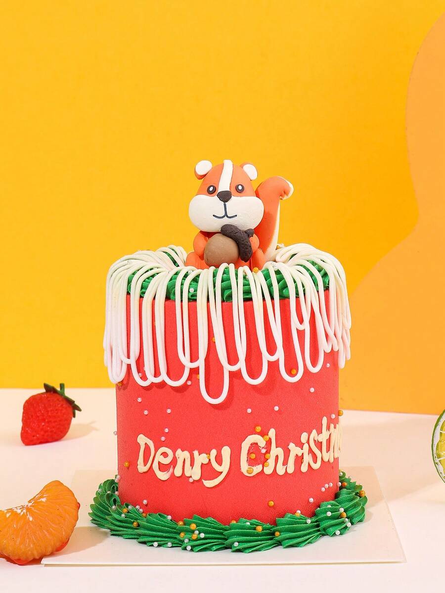 1 pieza de adorno de pastel de arcilla polimérica, diseño de ardilla decoración superior de pastel para el hogar, fiesta - Multicolor - Ver 1