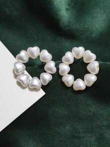 女士珍珠圆形耳钉一对 - 米色 - 查看 1