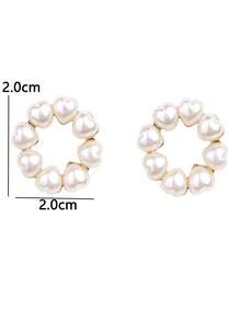 女士珍珠圆形耳钉一对 - 米色 - 查看 3