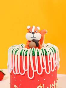 1 pieza de adorno de pastel de arcilla polimérica, diseño de ardilla decoración superior de pastel para el hogar, fiesta - Multicolor - Ver 3