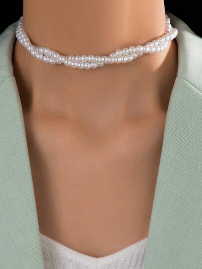 1 Stück Halsband Elegant Polyresin Doppel Kunstperle, Für Frauen Für Tägliche Dekoration