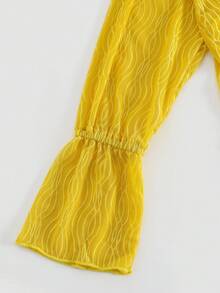 前繫帶荷葉袖網紗和服罩衫 - 黃色 - 查看 5