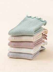 5pairs Baby Girl Lettuce Trim Crew Socks - Multicolor - View 4