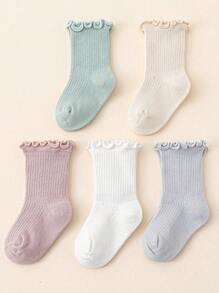 5pairs Baby Girl Lettuce Trim Crew Socks - Multicolor - View 2