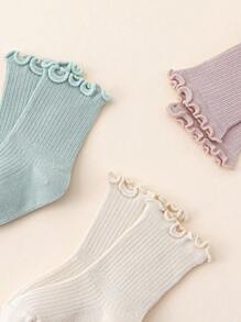 5pairs Baby Girl Lettuce Trim Crew Socks - Multicolor - View 5