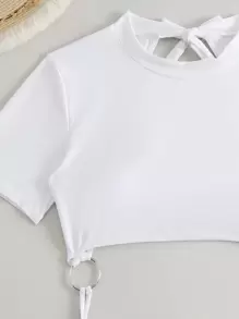 Summer Beach Ring Linked Cut Out High Neck One Piece Swimsuit - White - View 7