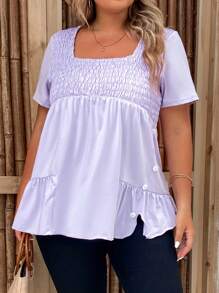 SHEIN LUNE Camiseta de cuello cuadrado bajo con fruncido - Púrpura malva - Ver 1