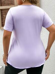 SHEIN LUNE Camiseta de cuello cuadrado bajo con fruncido - Púrpura malva - Ver 2