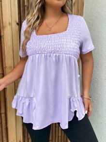 SHEIN LUNE Camiseta de cuello cuadrado bajo con fruncido - Púrpura malva - Ver 3