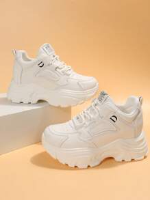 秋冬女士时尚百搭厚底休闲运动鞋 - 白色 - 查看 4