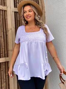 SHEIN LUNE Camiseta de cuello cuadrado bajo con fruncido - Púrpura malva - Ver 5