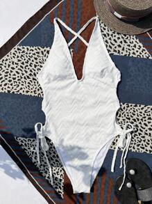 Bañador una pieza con tira cruzada de espalda abierta - Blanco - Ver 5