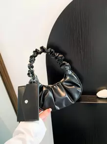 Set de 2 bolsos pequeños de unicolor con pliegues y monedero, bolso bandolera de mujer de unicolor con diseño de nube y media luna