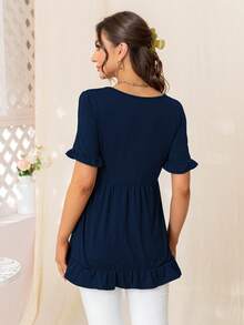 DEARCASE Maternidad Camiseta de manga con volante bajo con fruncido - Azul Marino - Ver 2