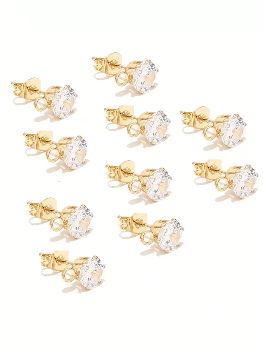 10 piezas/set Accesorio de pendientes de bricolaje de decoración de circonita cúbica de acero inoxidable glamoroso, para mujeres para hacer joyas de bricolaje - transparente - Ver 1