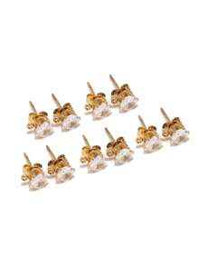 10 piezas/set Accesorio de pendientes de bricolaje de decoración de circonita cúbica de acero inoxidable glamoroso, para mujeres para hacer joyas de bricolaje - transparente - Ver 2