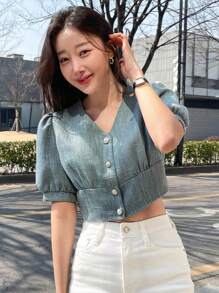 DAZY Áo khoác nữ Nút phía trước màu trơn Giải trí - Màu xanh bụi bặm - Xem 4