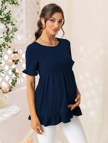 DEARCASE Maternidad Camiseta de manga con volante bajo con fruncido - Azul Marino - Ver 5