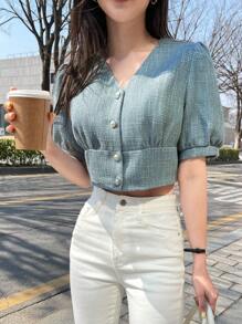 DAZY Áo khoác nữ Nút phía trước màu trơn Giải trí - Màu xanh bụi bặm - Xem 5