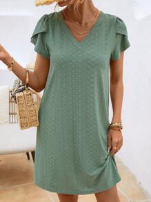 SHEIN LUNE 素色花瓣袖T恤洋裝 - 薄荷綠 - 查看 4