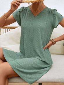 SHEIN LUNE 素色花瓣袖T恤洋裝 - 薄荷綠 - 查看 5