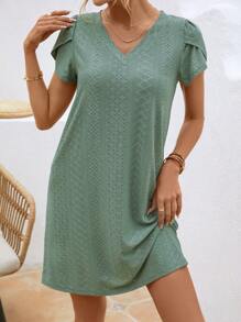 SHEIN LUNE 素色花瓣袖T恤洋裝 - 薄荷綠 - 查看 1