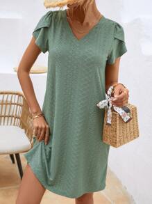 SHEIN LUNE 素色花瓣袖T恤洋裝 - 薄荷綠 - 查看 3