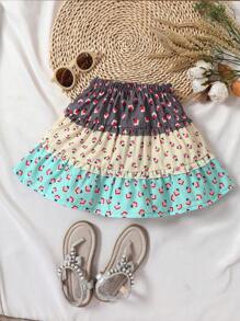 Toddler Girls Ditsy Floral Print Colourblock Ruffle Hem Skirt - Multicolor - View 2