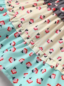 Toddler Girls Ditsy Floral Print Colourblock Ruffle Hem Skirt - Multicolor - View 4